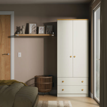 Warwick Tall Wardrobe Cream & Oak 2 Doors 2 Drawers 74cm