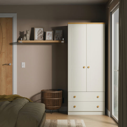 Warwick Tall Wardrobe Cream & Oak 2 Doors 2 Drawers 74cm