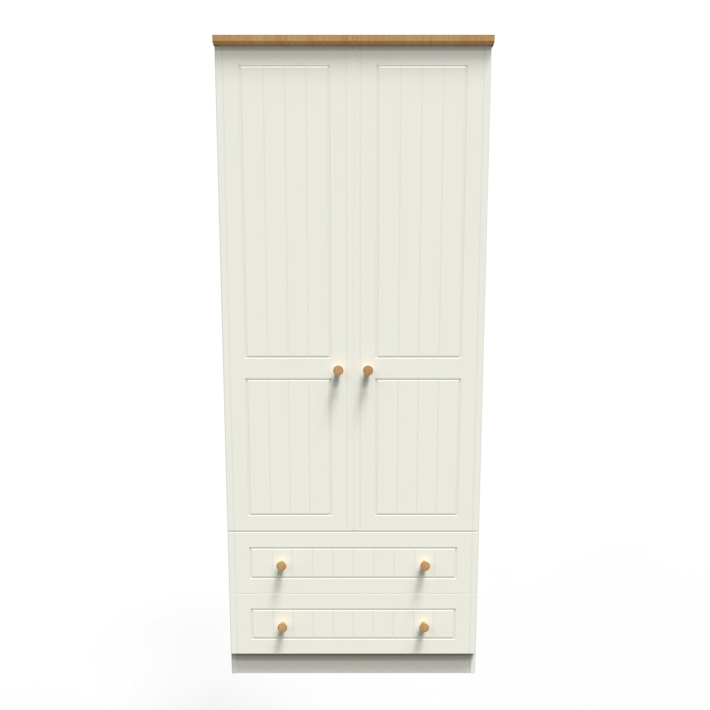 Warwick Tall Wardrobe Cream & Oak 2 Doors 2 Drawers 74cm