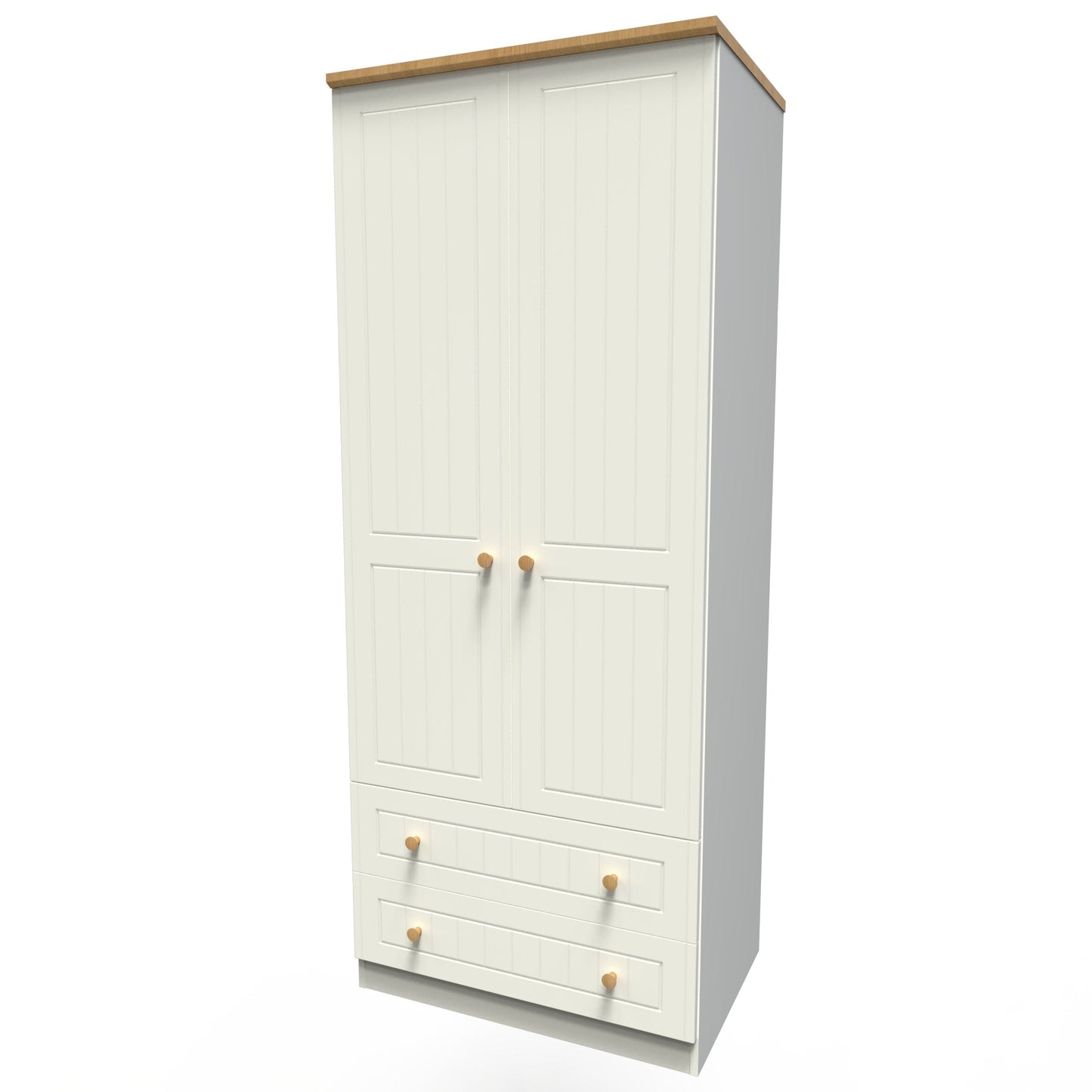 Warwick Tall Wardrobe Cream & Oak 2 Doors 2 Drawers 74cm