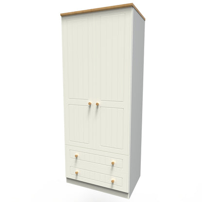 Warwick Tall Wardrobe Cream & Oak 2 Doors 2 Drawers 74cm