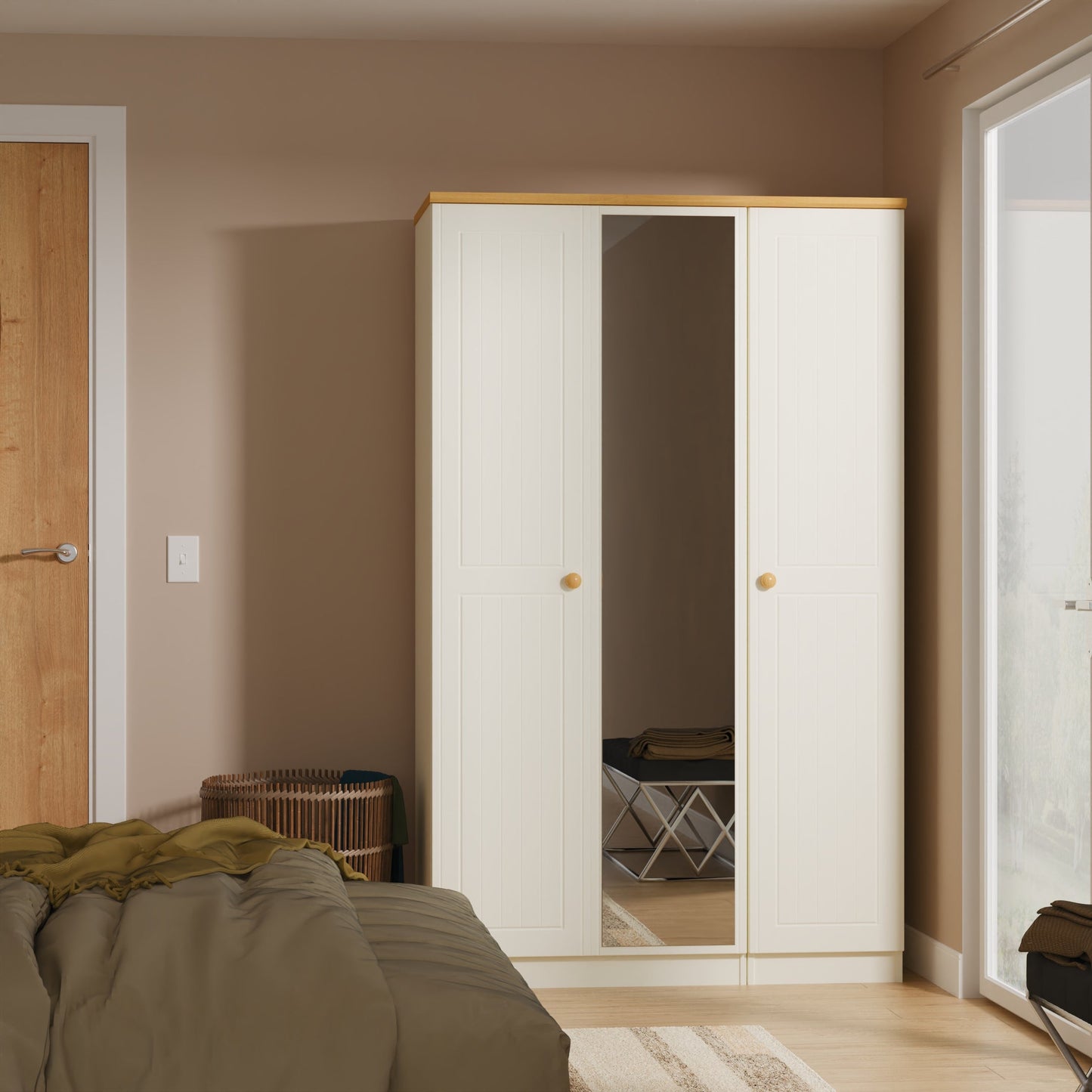 Warwick Tall Mirror Wardrobe Cream & Oak 111cm