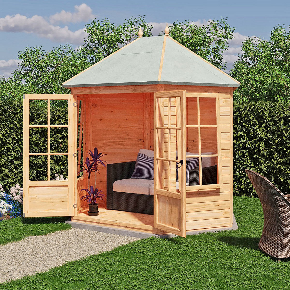 Shire Windermere 6' 10" x 9' 4" Hexagonal Hip Summerhouse - Premium Dip Treated Shiplap