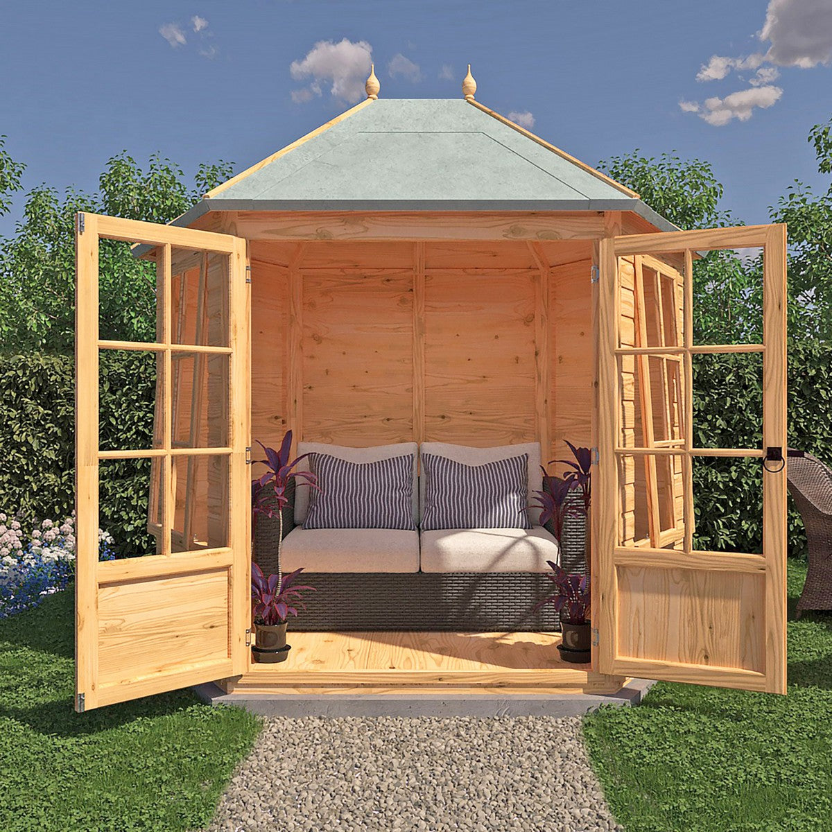 Shire Windermere 6' 10" x 9' 4" Hexagonal Hip Summerhouse - Premium Dip Treated Shiplap
