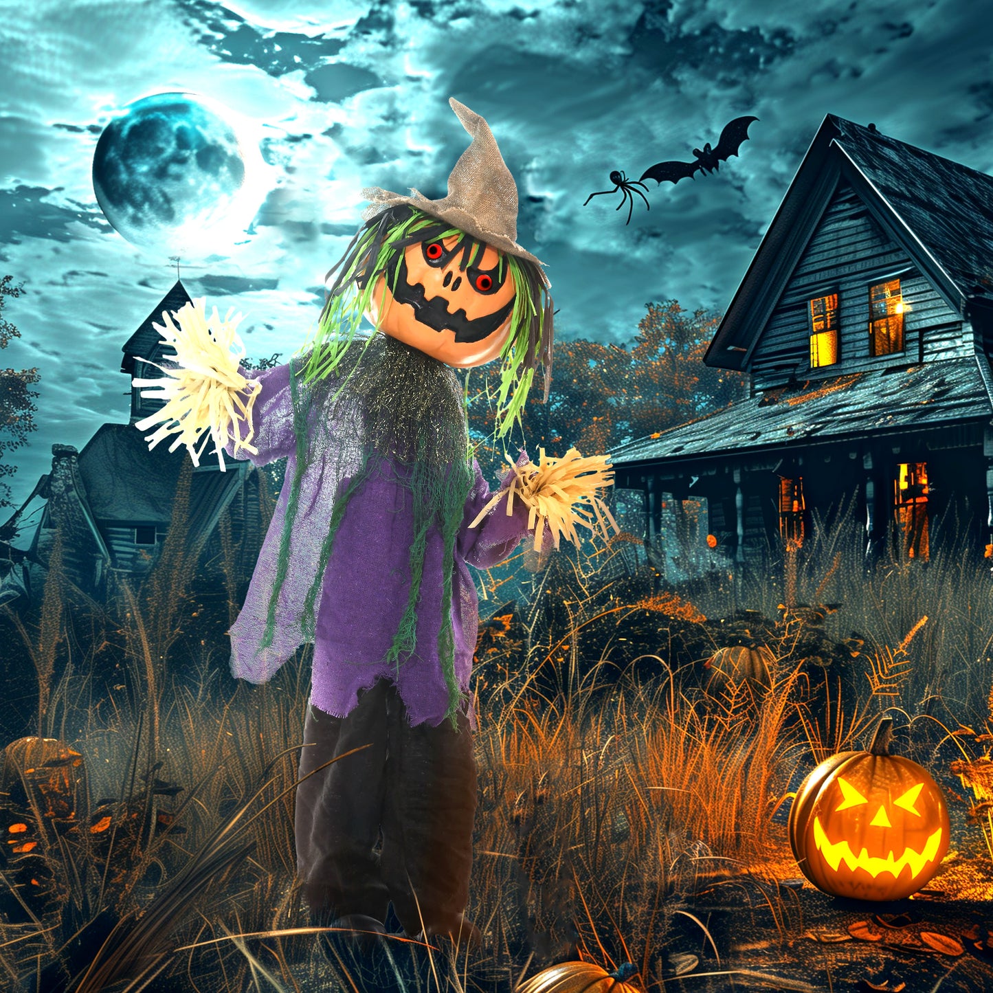 Animated Pumpkin Scarecrow Halloween Decoration - 114cm Primary Image