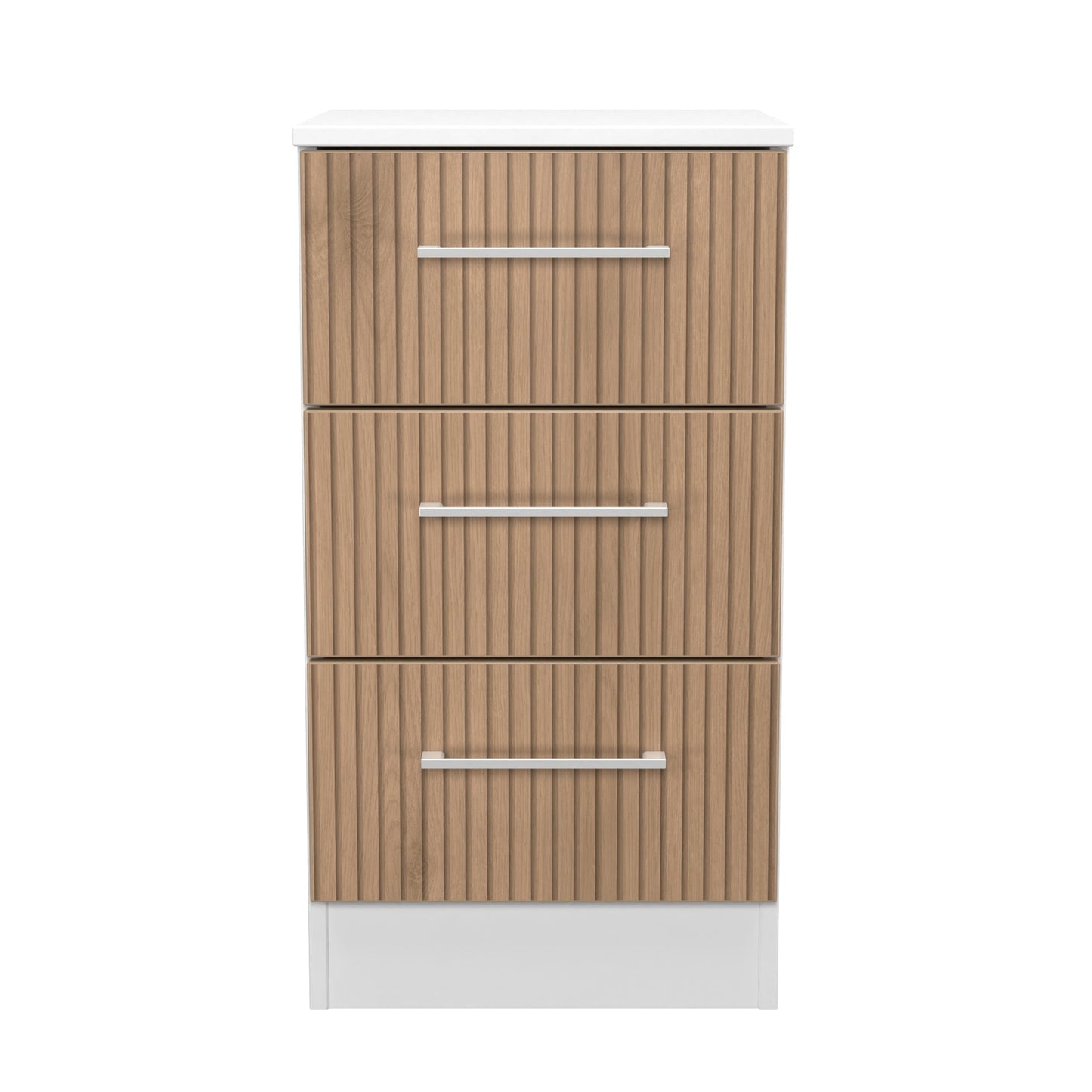 Worcester Bedside Table White & Light Oak 3 Drawers 37cm