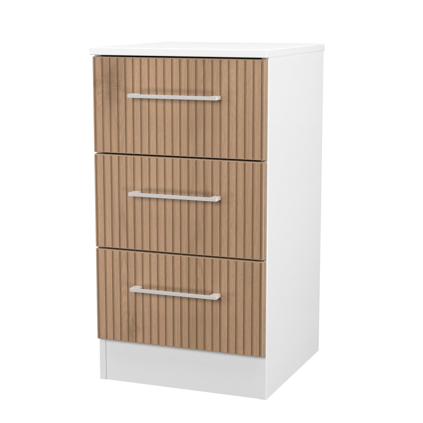Worcester Bedside Table White & Light Oak 3 Drawers 37cm