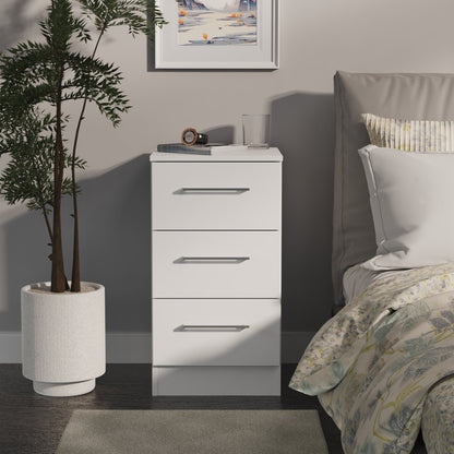 Worcester Bedside Table White 3 Drawers 37cm