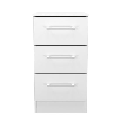 Worcester Bedside Table White 3 Drawers 37cm
