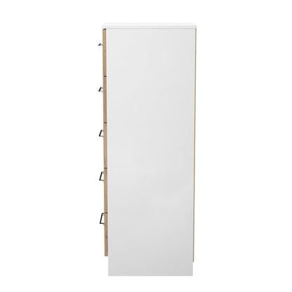 Worcester Tall Tallboy White & Light Oak 5 Drawers 37cm