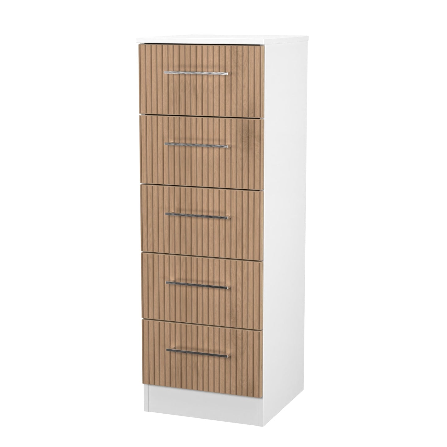 Worcester Tall Tallboy White & Light Oak 5 Drawers 37cm