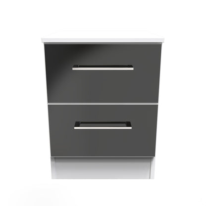 Worcester Bedside Table Black & White 2 Drawers 37cm
