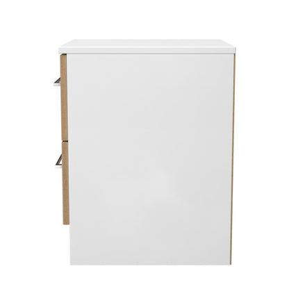 Worcester Bedside Table White & Light Oak 2 Drawers 37cm