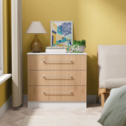 Worcester Chest of Drawers White & Light Oak 3 Drawers 74cm