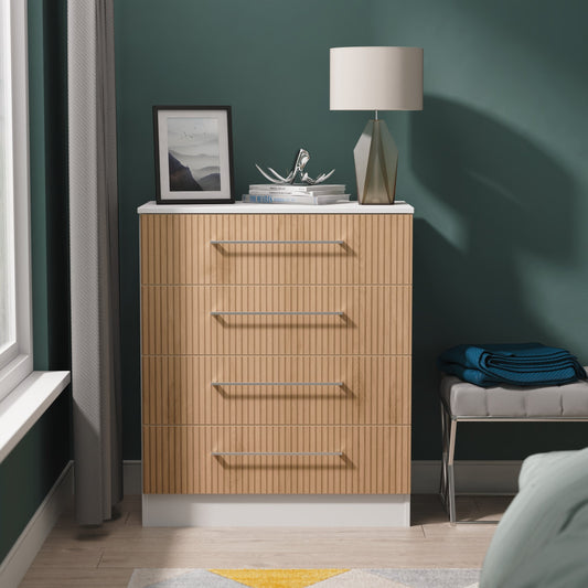 Worcester Chest of Drawers White & Light Oak 4 Drawers 74cm