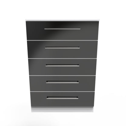 Worcester Tall Chest of Drawers Black & White 5 Drawers 74cm