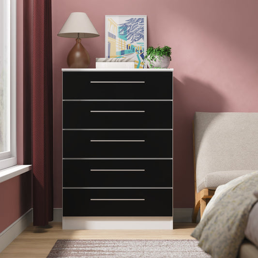 Worcester Tall Chest of Drawers Black & White 5 Drawers 74cm