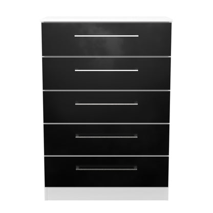 Worcester Tall Chest of Drawers Black & White 5 Drawers 74cm