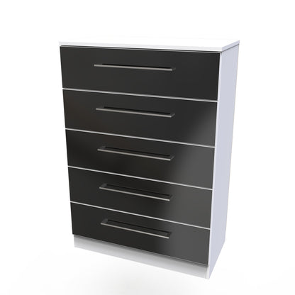 Worcester Tall Chest of Drawers Black & White 5 Drawers 74cm