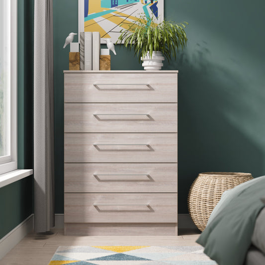 Worcester Tall Chest of Drawers Light Grey 5 Drawers 74cm