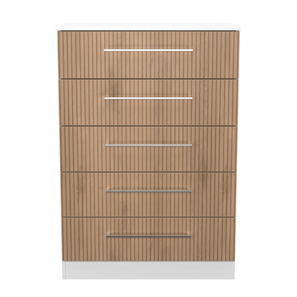 Worcester Tall Chest of Drawers White & Light Oak 5 Drawers 74cm
