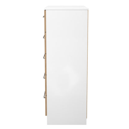 Worcester Tall Chest of Drawers White & Light Oak 5 Drawers 74cm