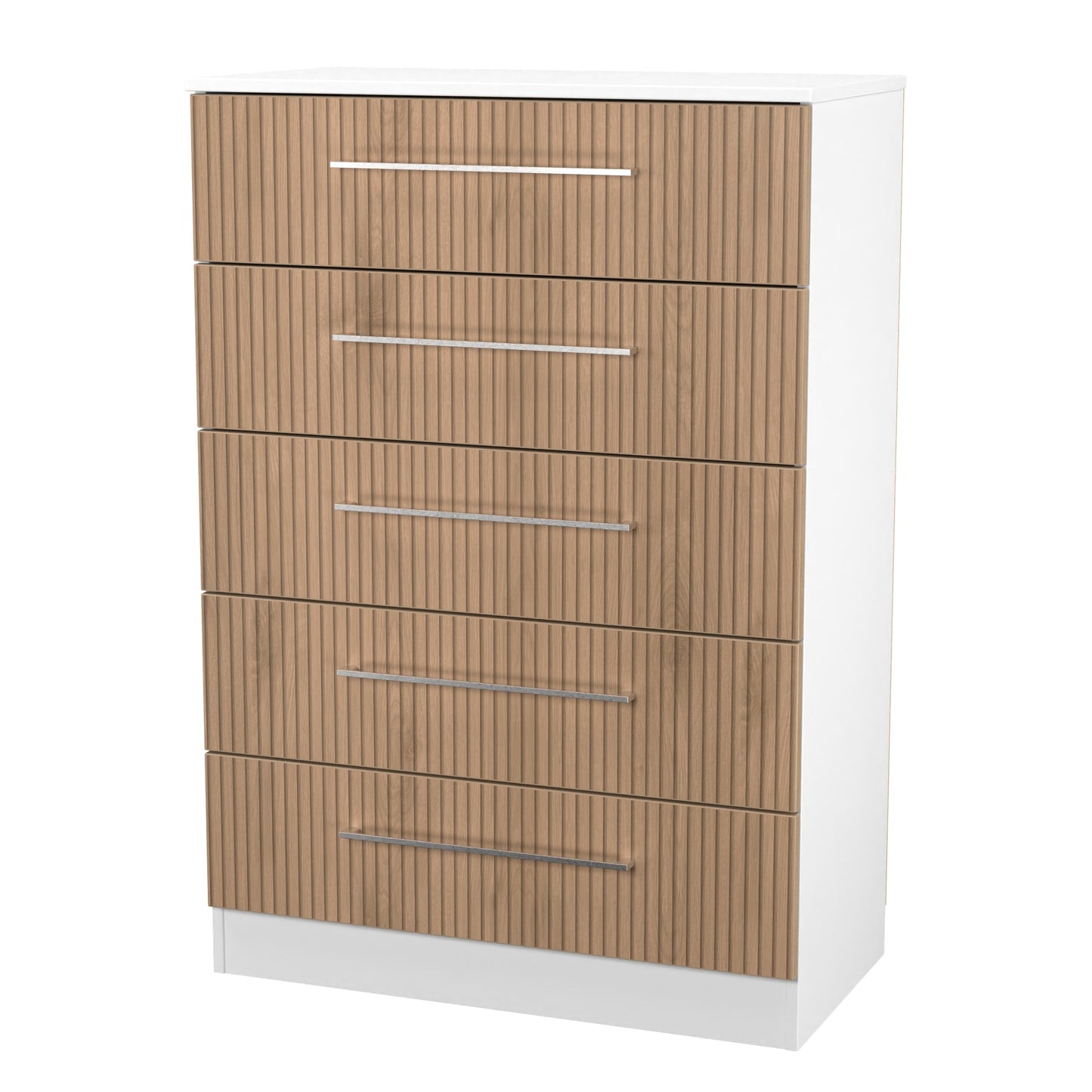 Worcester Tall Chest of Drawers White & Light Oak 5 Drawers 74cm