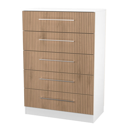 Worcester Tall Chest of Drawers White & Light Oak 5 Drawers 74cm