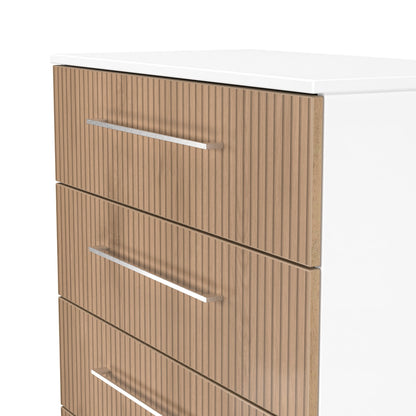 Worcester Tall Chest of Drawers White & Light Oak 5 Drawers 74cm
