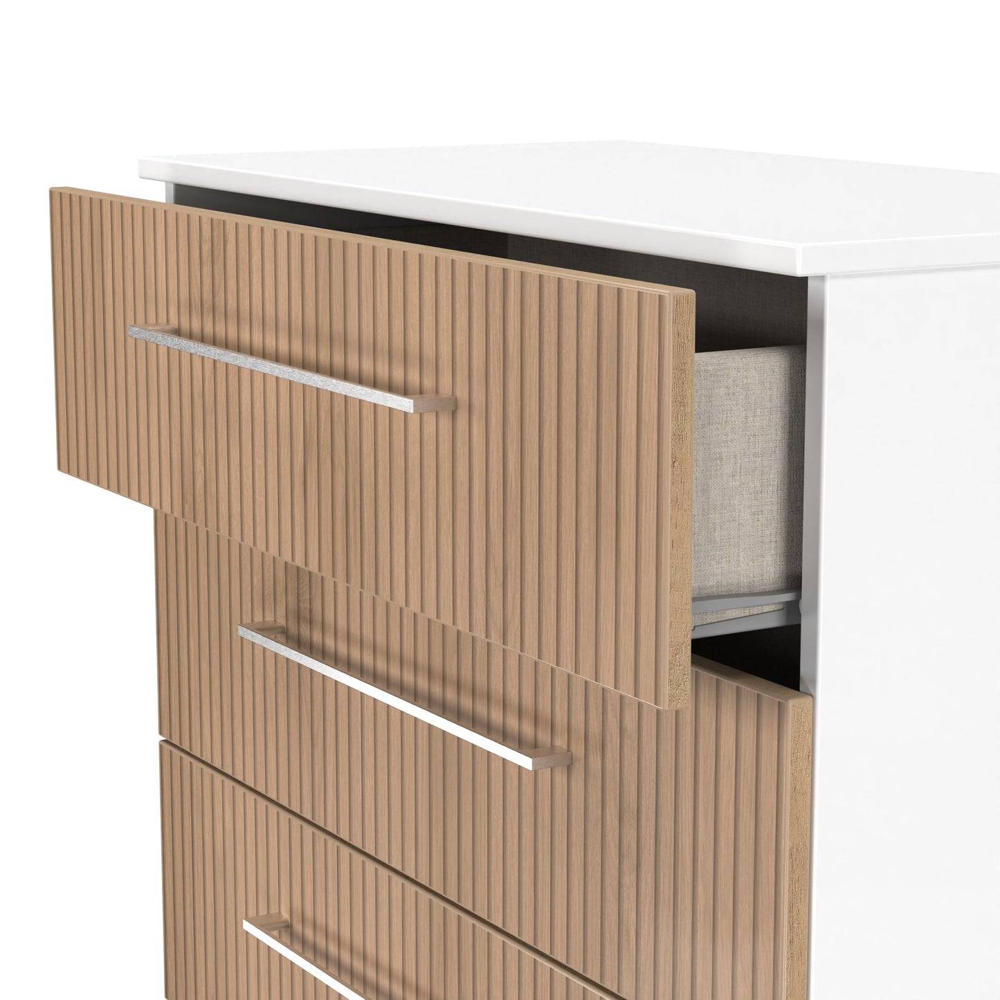 Worcester Tall Chest of Drawers White & Light Oak 5 Drawers 74cm