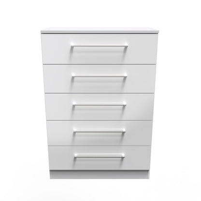 Worcester Tall Chest of Drawers White 5 Drawers 74cm