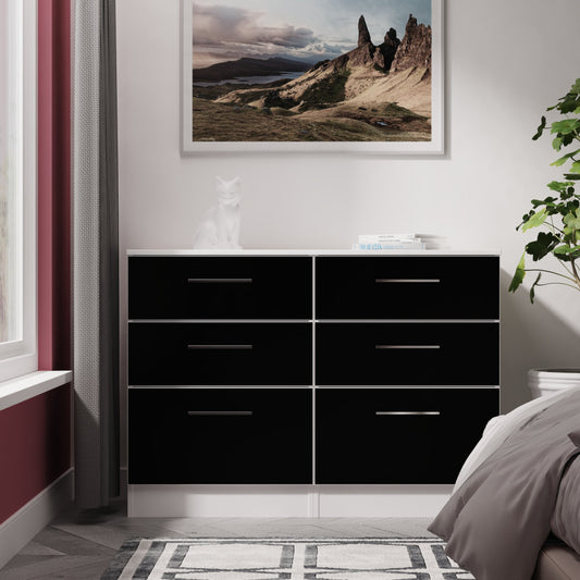 Worcester Large Chest of Drawers Black & White 6 Drawers 110cm