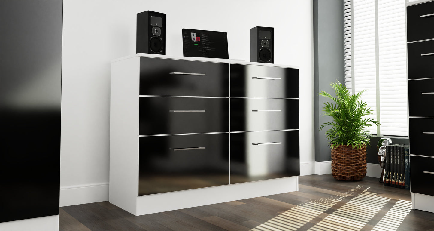 Worcester Large Chest of Drawers Black & White 6 Drawers 110cm