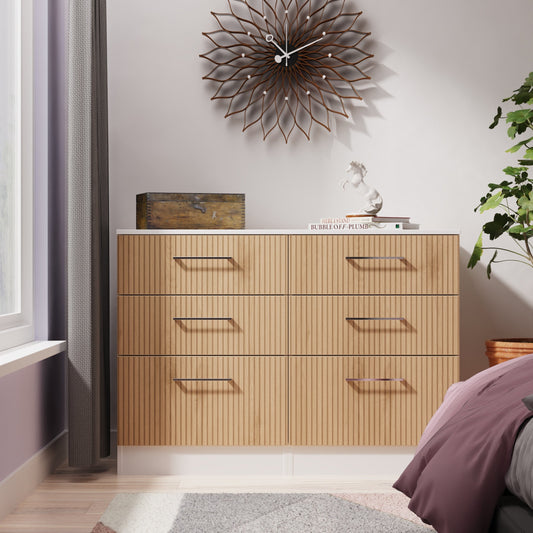 Worcester Large Chest of Drawers White & Light Oak 6 Drawers 110cm