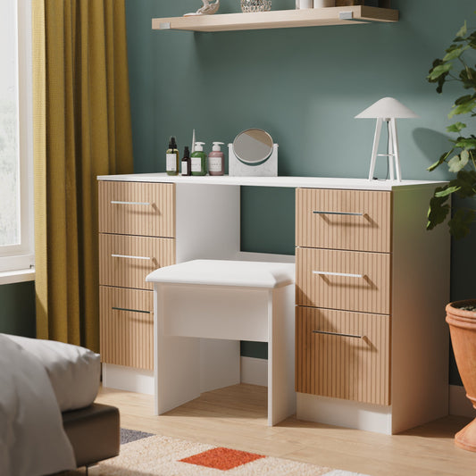 Worcester Desk White & Light Oak 6 Drawers 125cm