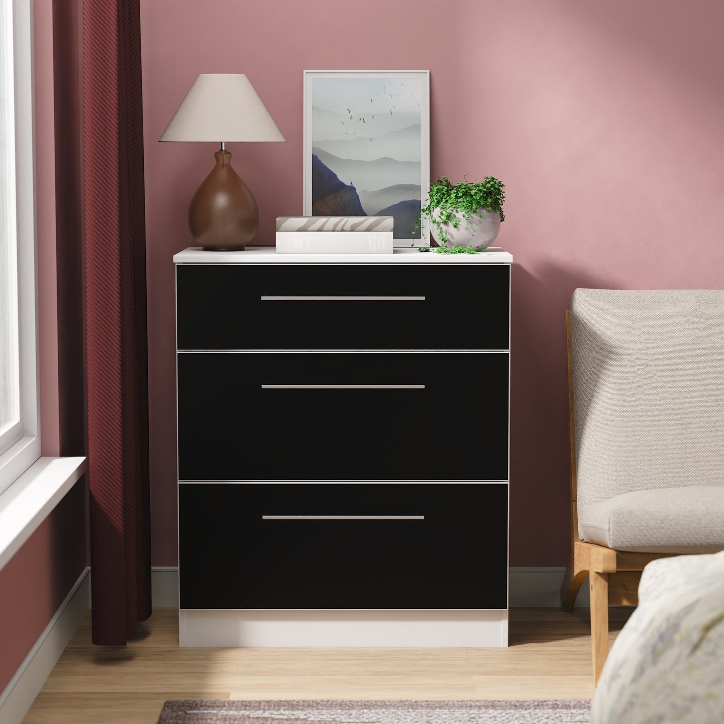 Worcester Chest of Drawers Black & White 3 Drawers 39cm