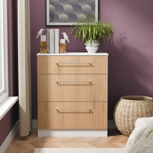 Worcester Chest of Drawers White & Light Oak 3 Drawers 39cm