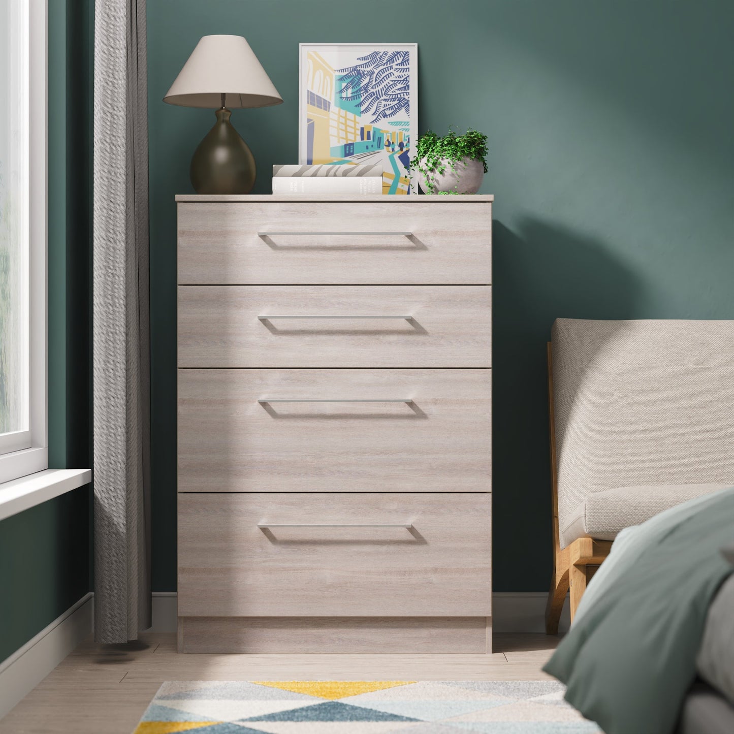 Worcester Tall Chest of Drawers Light Grey 4 Drawers 74cm