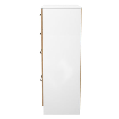 Worcester Tall Chest of Drawers White & Light Oak 4 Drawers 74cm