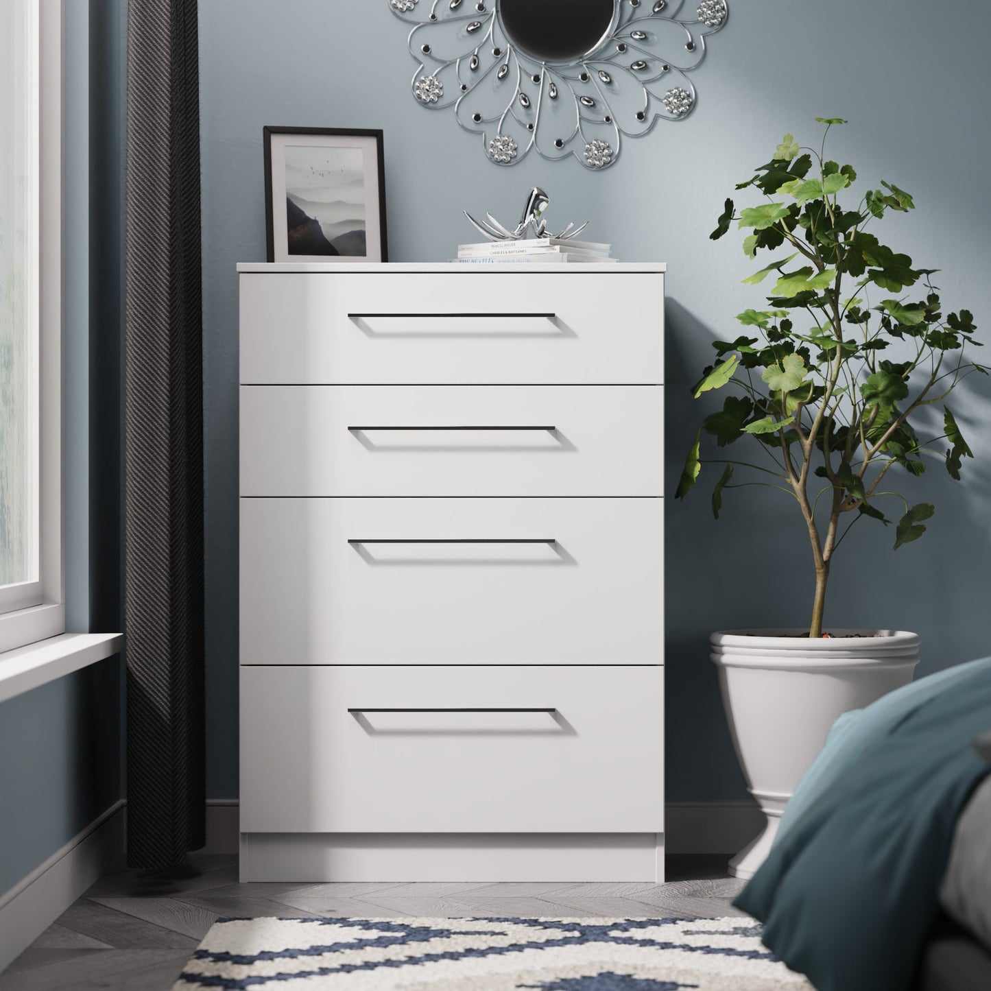 Worcester Tall Chest of Drawers White 4 Drawers 74cm