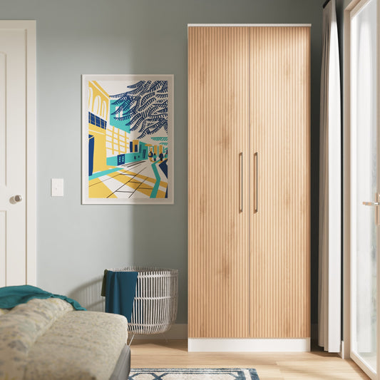 Worcester Tall Wardrobe White & Light Oak 2 Doors 1 Shelf 74cm