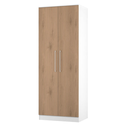 Worcester Tall Wardrobe White & Light Oak 2 Doors 1 Shelf 74cm