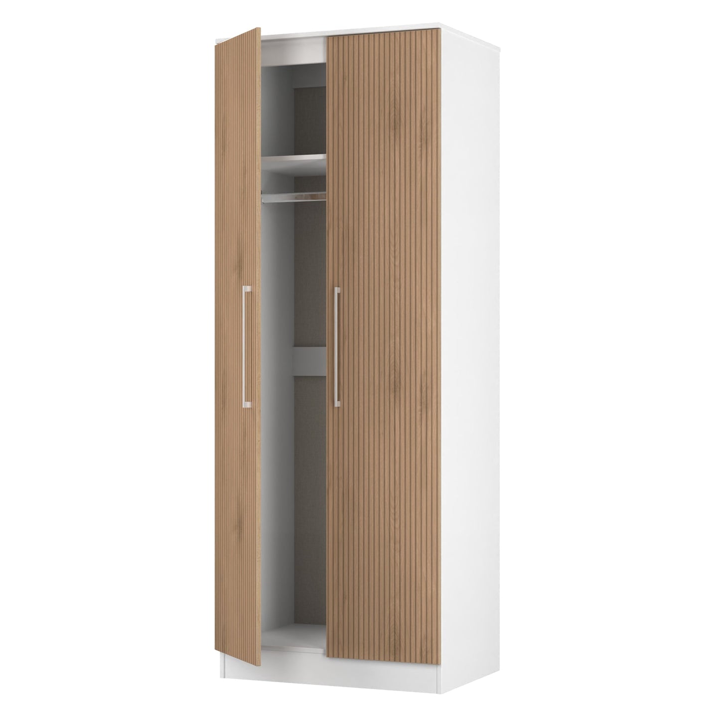 Worcester Tall Wardrobe White & Light Oak 2 Doors 1 Shelf 74cm