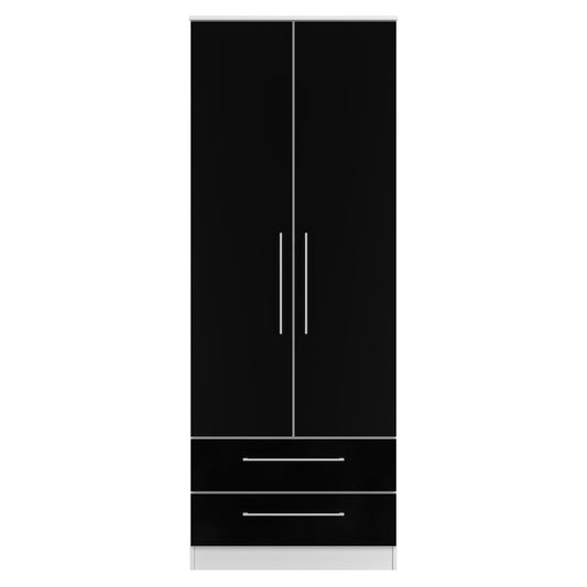 Worcester Tall Wardrobe Black & White 2 Doors 2 Drawers 74cm