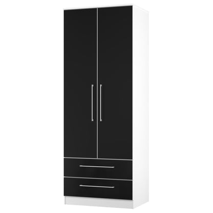 Worcester Tall Wardrobe Black & White 2 Doors 2 Drawers 74cm