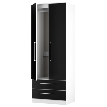 Worcester Tall Wardrobe Black & White 2 Doors 2 Drawers 74cm