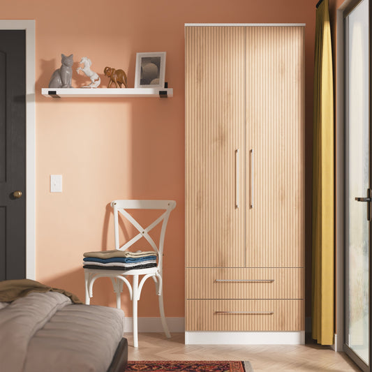 Worcester Tall Wardrobe White & Light Oak 2 Doors 2 Drawers 74cm