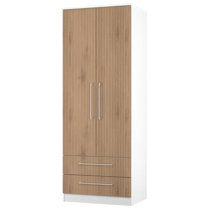 Worcester Tall Wardrobe White & Light Oak 2 Doors 2 Drawers 74cm