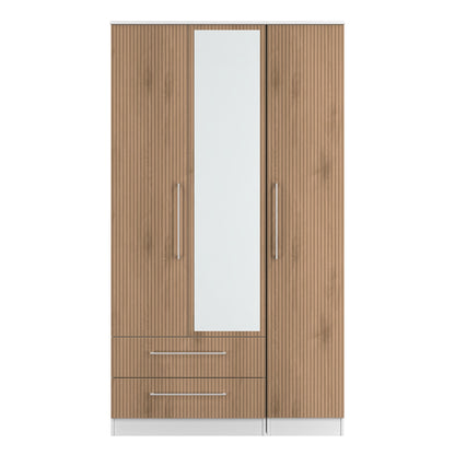 Worcester Tall Mirror Wardrobe White & Light Oak 2 Drawers 111cm