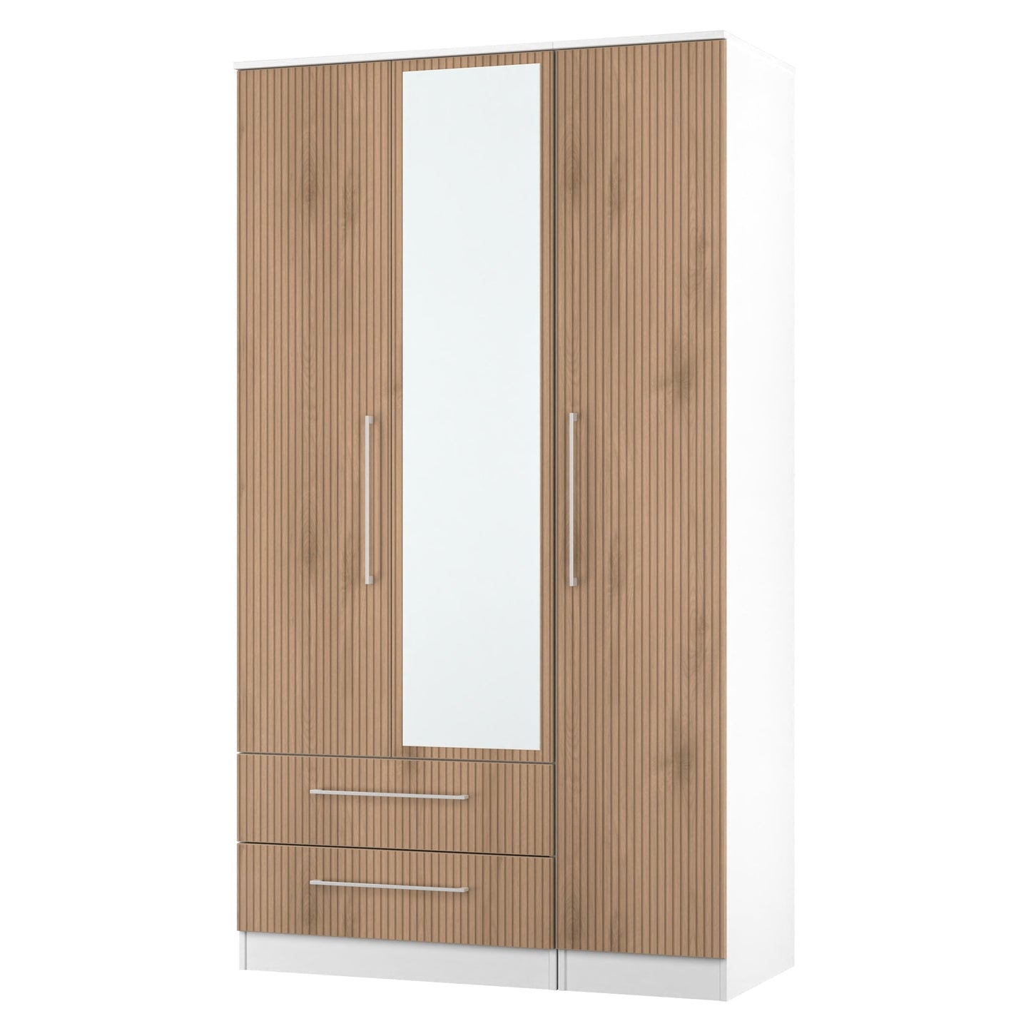 Worcester Tall Mirror Wardrobe White & Light Oak 2 Drawers 111cm